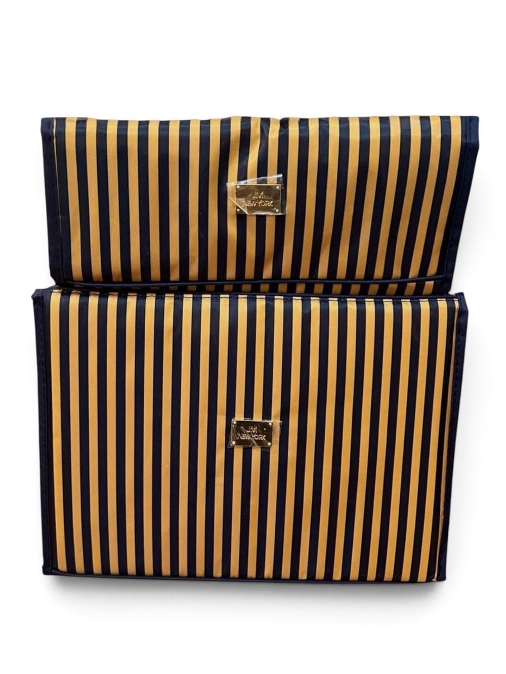 JM New York Navy Gold Metallic Striped Travel Case Set Lot